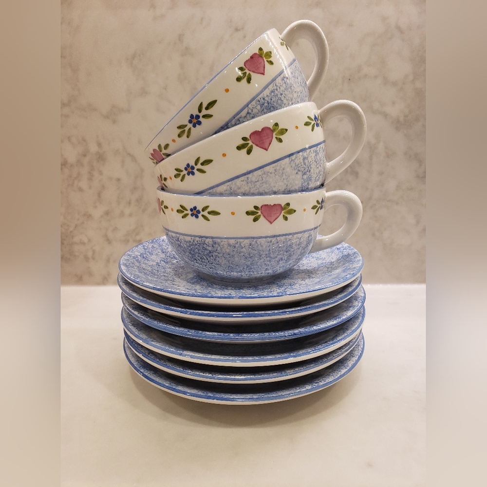 RB Bernarda Portugal Tea Cups and Saucers, Alcobaça Portugal